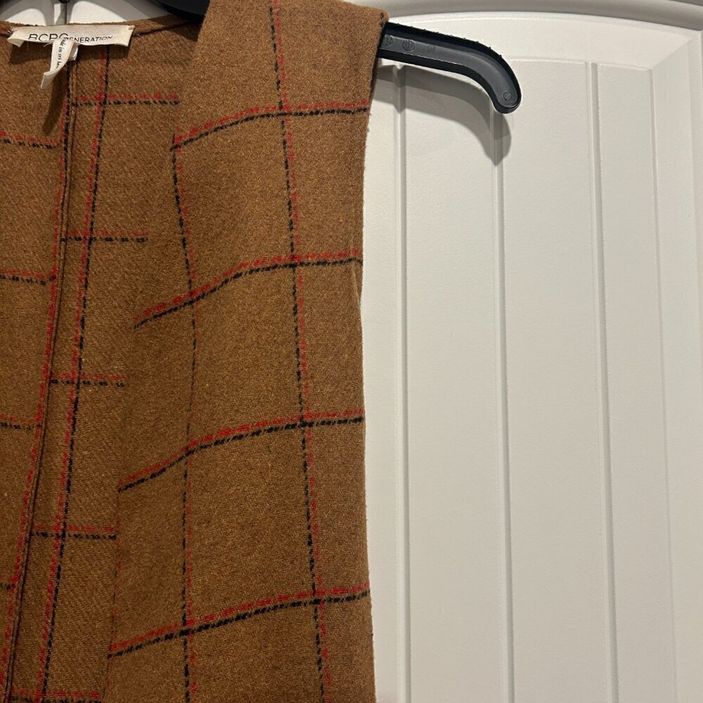 BCBGeneration Carmel Plaid Long Faux-Wool Tie Vest Shacket Women’s Size Small - Picture 6 of 10